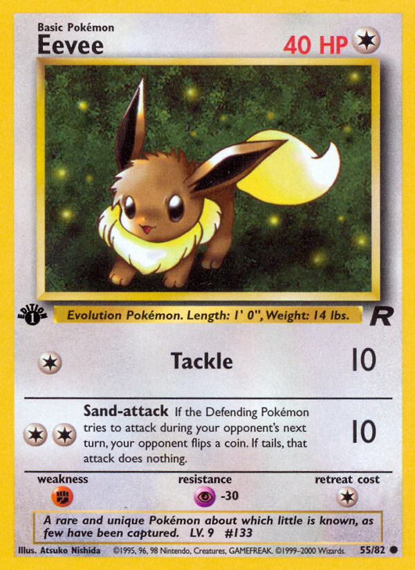 Eevee - 55/82 Team Rocket Common 1st Edition Pokemon - NM