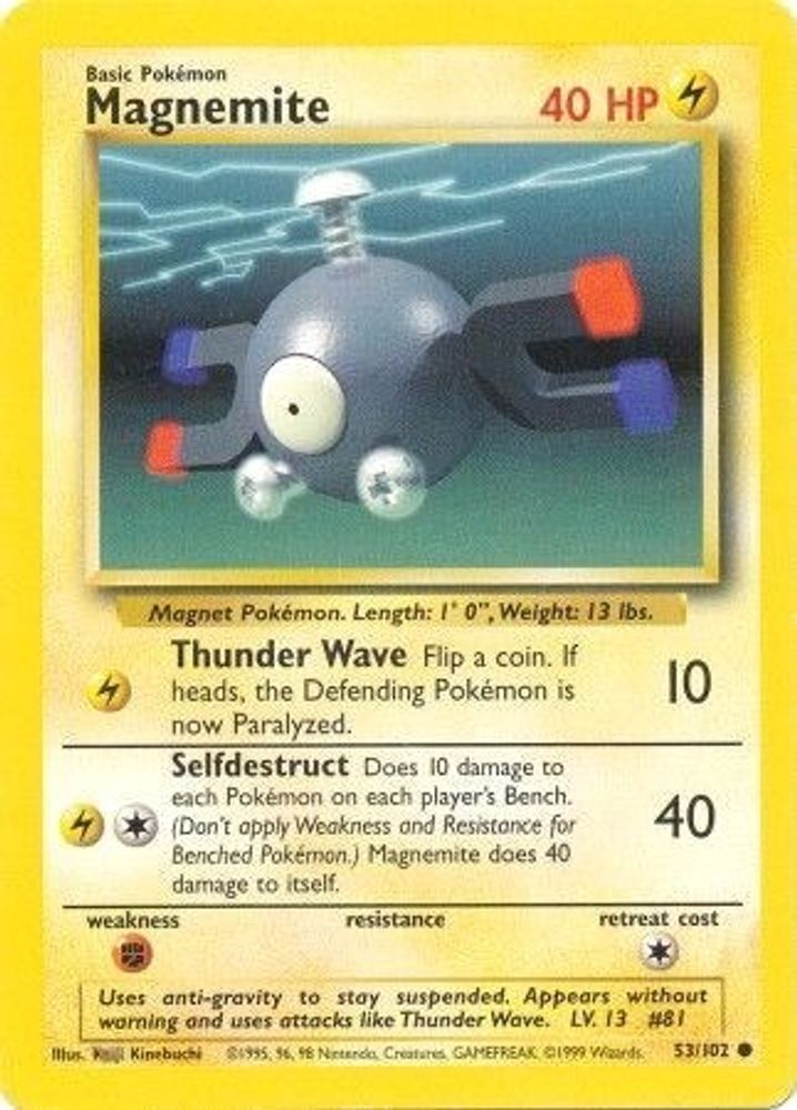 Magnemite - 53/102 Base Set Unlimited Common Pokemon - NM