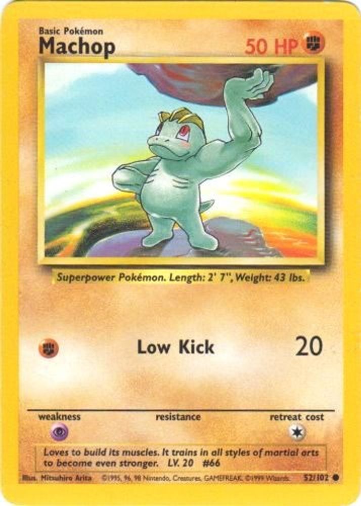 Machop - 52/102 Base Set Unlimited Common Pokemon - NM