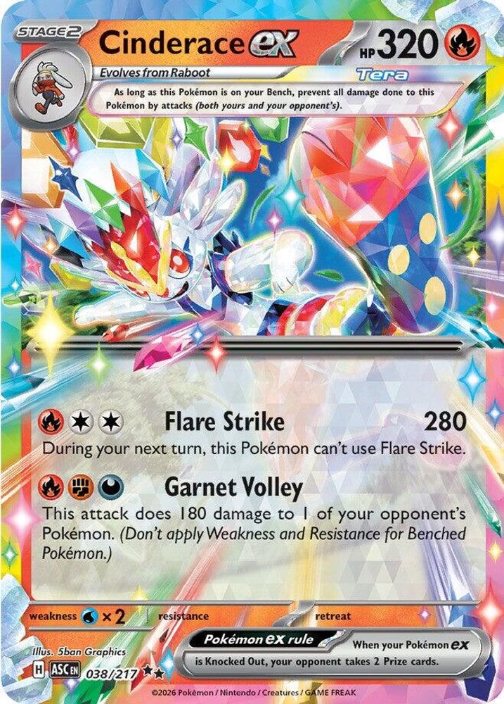 Cinderace ex - 038/217 Ascended Heroes Double Rare Holo Pokemon - NM
