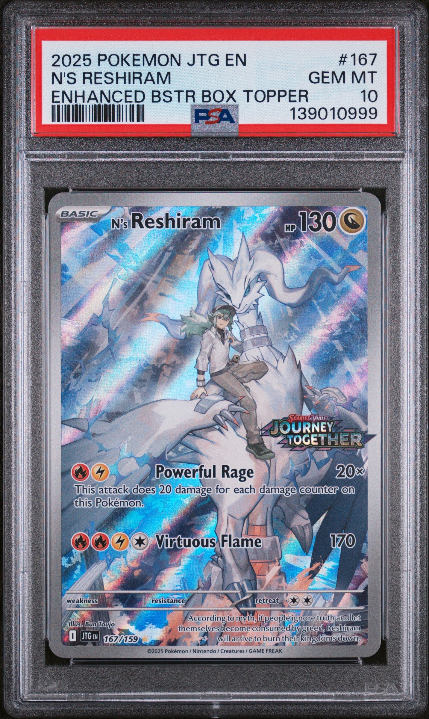 N's Reshiram - 167/159 PSA 10 Journey Together Box Topper Promo Pokemon - GEM MINT