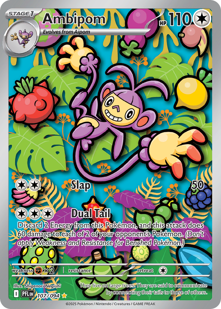 Ambipom - 107/094 Phantasmal Flames Illustration Rare Holo Pokemon - NM