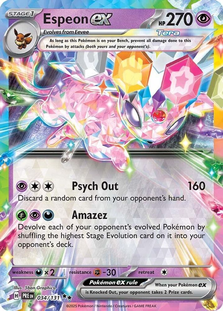 Espeon ex - 034/131 Prismatic Evolutions Double Rare Holo Pokemon - NM
