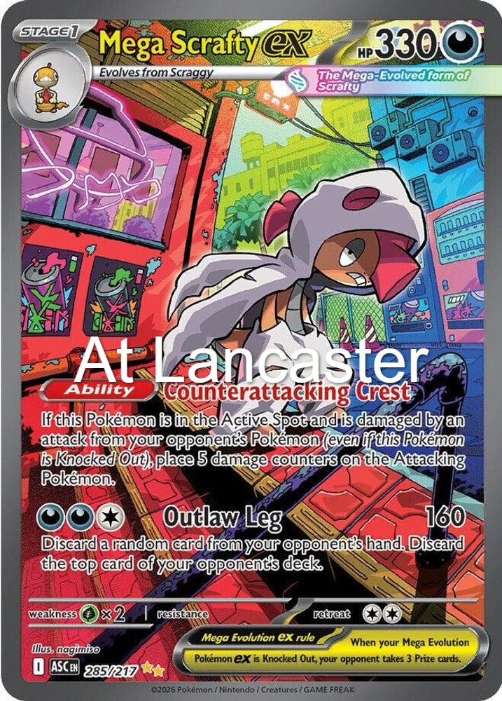 Mega Scrafty ex - 285/217 Ascended Heroes Special Illustration Rare Pokemon - NM (Lanc)
