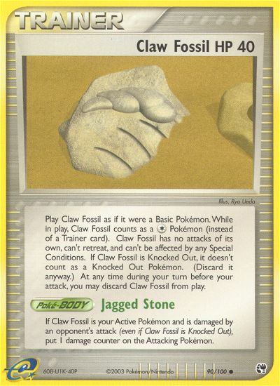 Claw Fossil - 90/100 Sandstorm Common Pokemon - NM