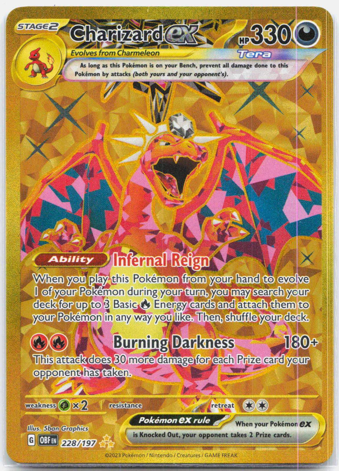 Charizard ex - 228/197 Obsidian Flames Gold Pokemon - NM/MINT