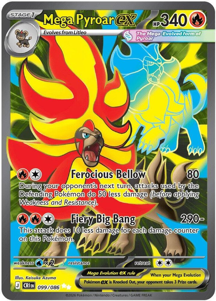 Mega Pyroar ex - 099/086 Chaos Rising Holo Ultra Rare Pokemon - NM