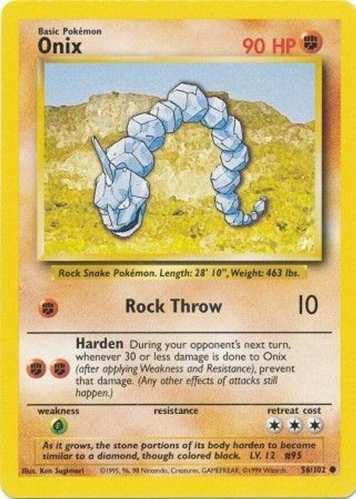 Onix - 56/102 Base Set Unlimited Common Pokemon - NM