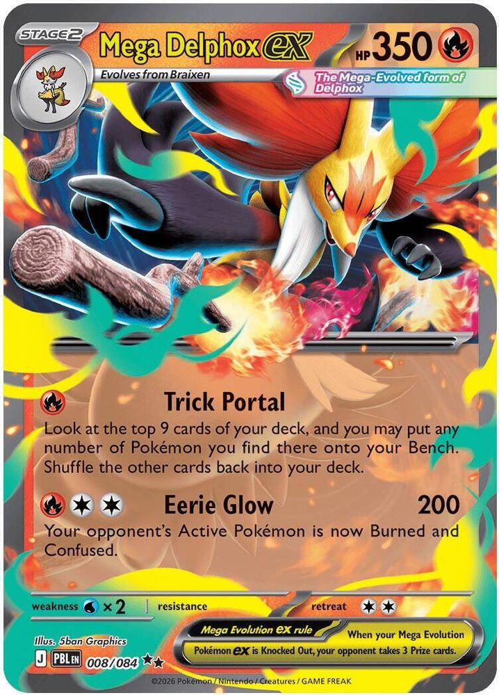 Mega Delphox ex - 008/084 Pitch Black Double Rare Holo Pokemon - NM