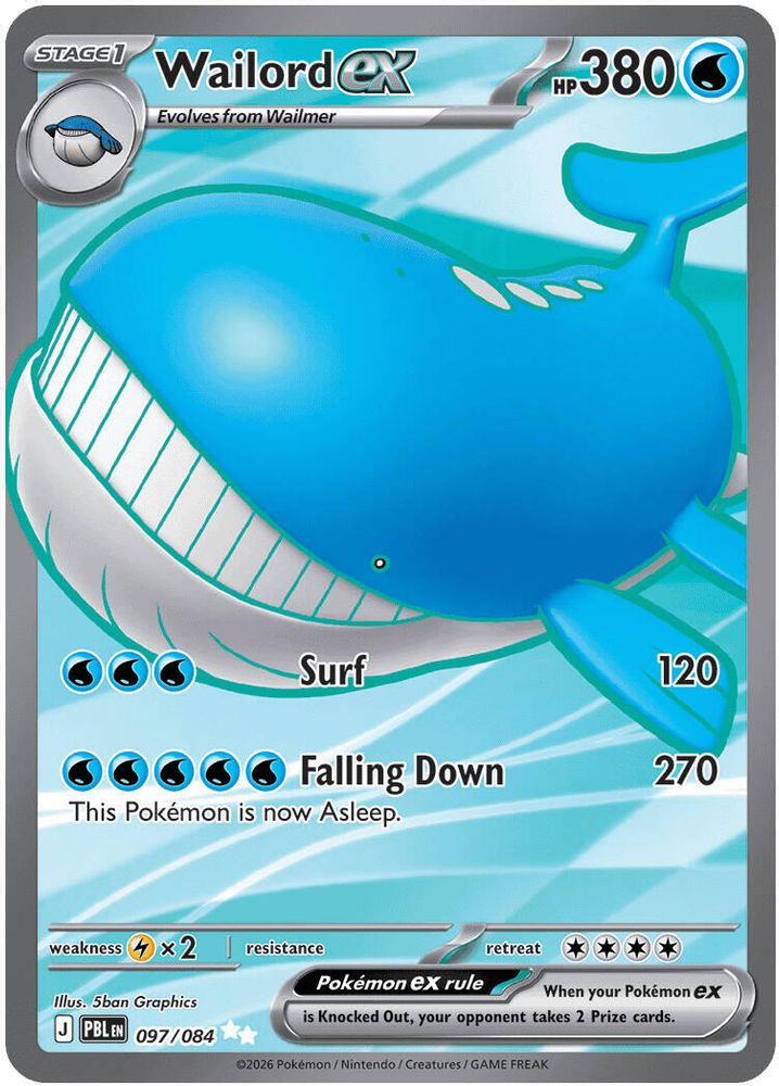 Wailord ex - 097/084 Pitch Black Ultra Rare Holo Pokemon - NM
