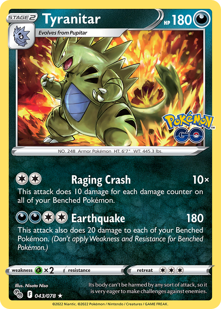 Tyranitar - 043/078 Pokemon GO Holo Rare Pokemon - NM