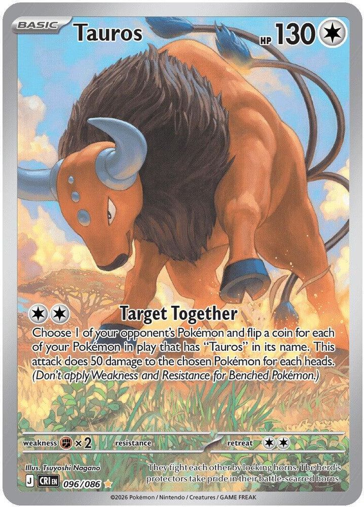 Tauros - 096/086 Chaos Rising Holo Illustration Rare Pokemon - NM