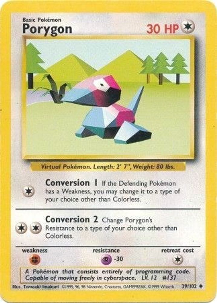 Porygon - 39/102 Base Set Unlimited Uncommon Pokemon - NM