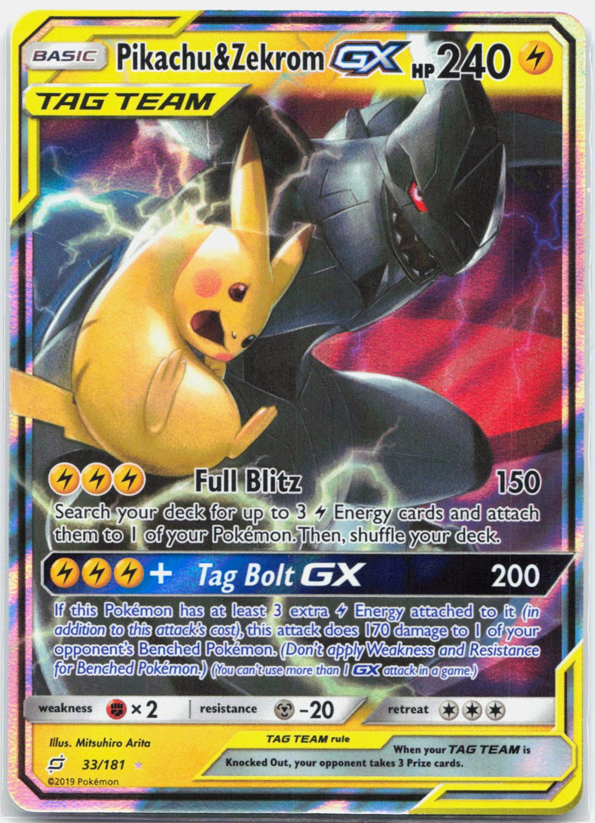 Pikachu & Zekrom GX - 33/181 Team Up Ultra Rare Pokemon - NM/MINT
