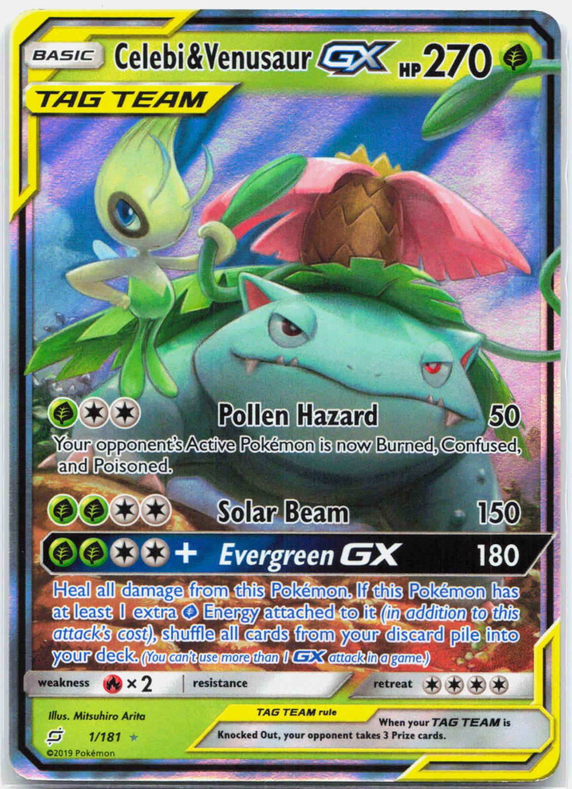 Celebi & Venusaur GX - 1/181 Team Up Ultra Rare Pokemon - NM