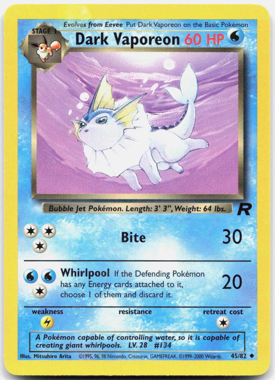 Dark Vaporeon - 45/82 Team Rocket Uncommon Unlimited Pokemon - NM