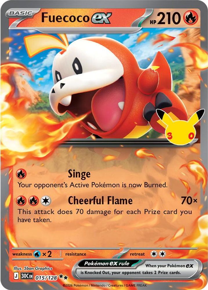 Fuecoco ex - 015/128 ME: 30th Celebration Double Rare Holo Pokemon - NM