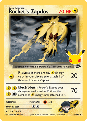 Rocket's Zapdos - 15/132 Celebrations: Classic Collection Holo Pokemon - NM