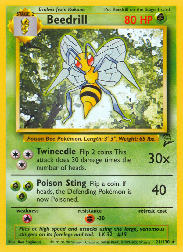 Beedrill - 21/130 Base Set 2 Rare Pokemon - NM