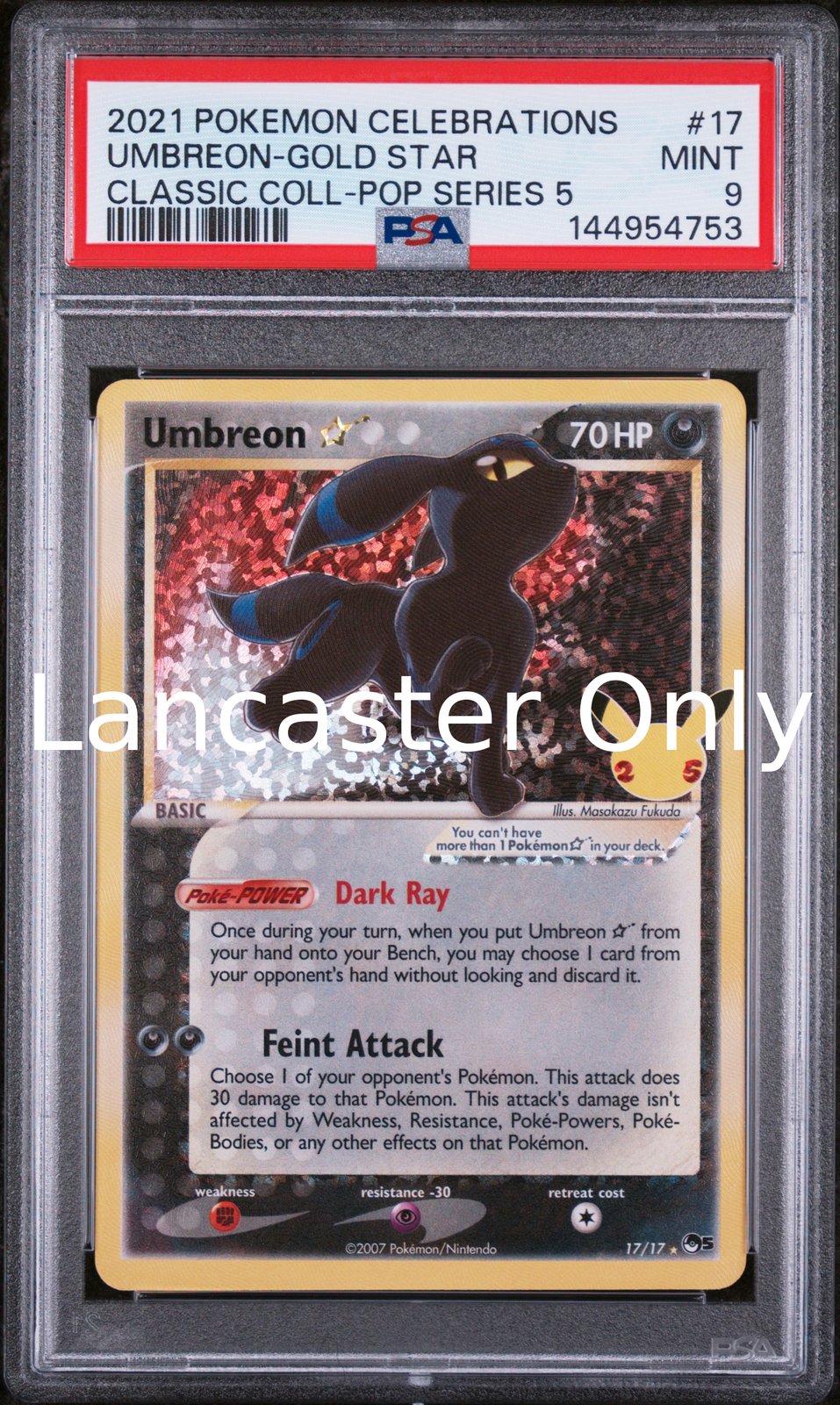 Umbreon-Gold Star - 17 PSA 9 Celebrations Classic Collection Pokemon - (Lanc)