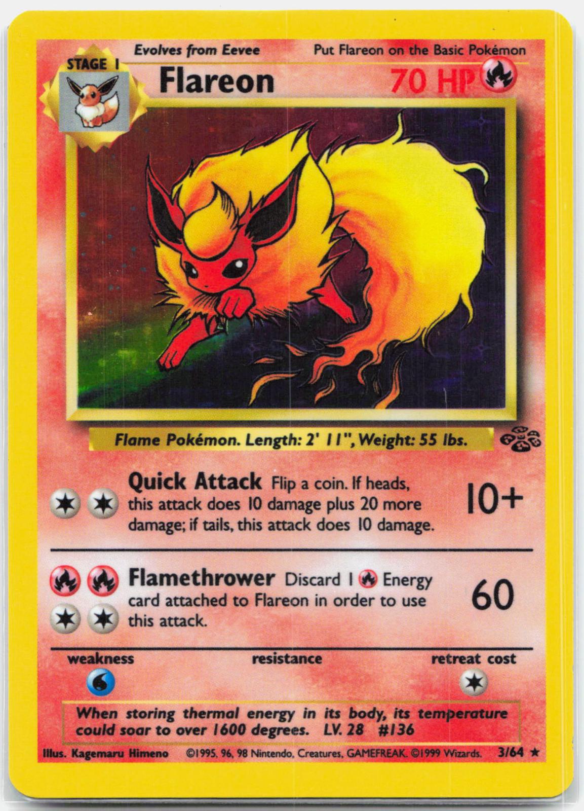 Flareon - 3/64 Jungle Unlimited Holo Rare Pokemon - LP