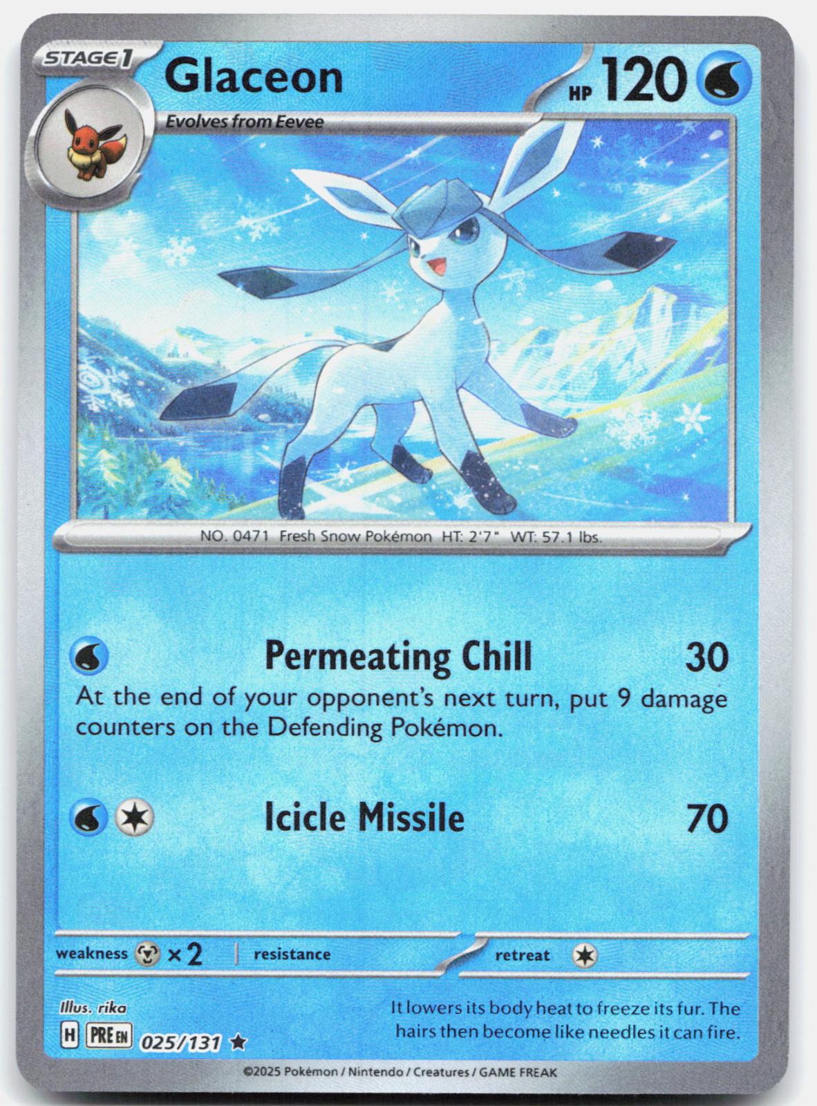 Glaceon Poke Ball Pattern - 025/131 Prismatic Evolutions Rare Holo Pokemon - NM