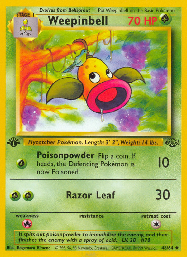 Weepinbell - 48/64 Jungle Uncommon Unlimited Pokemon - NM
