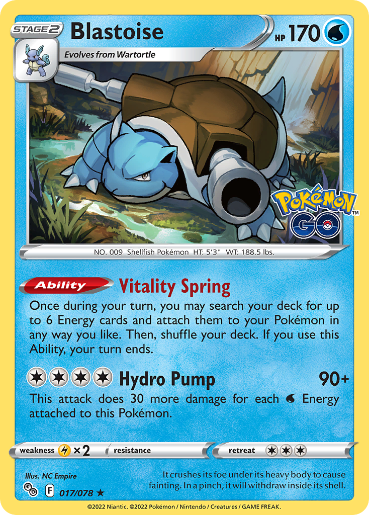 Blastoise - 017/078 Pokemon GO Rare Holo Pokemon - NM