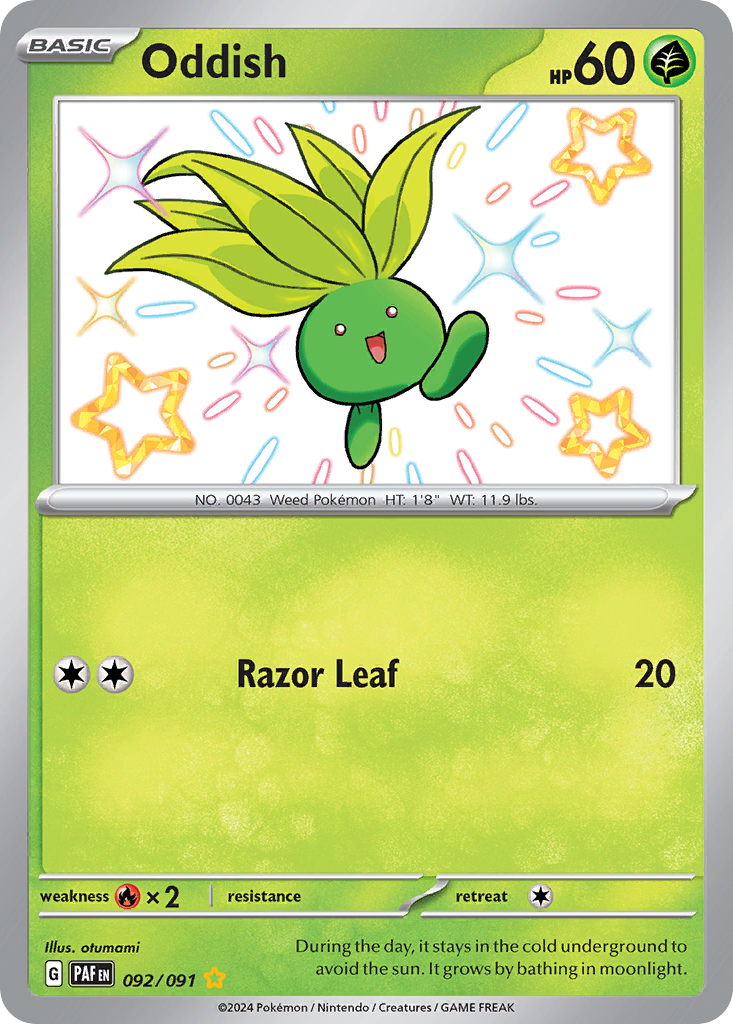 Oddish - 092/091 Paldean Fates Shiny Rare Holo Pokemon - NM