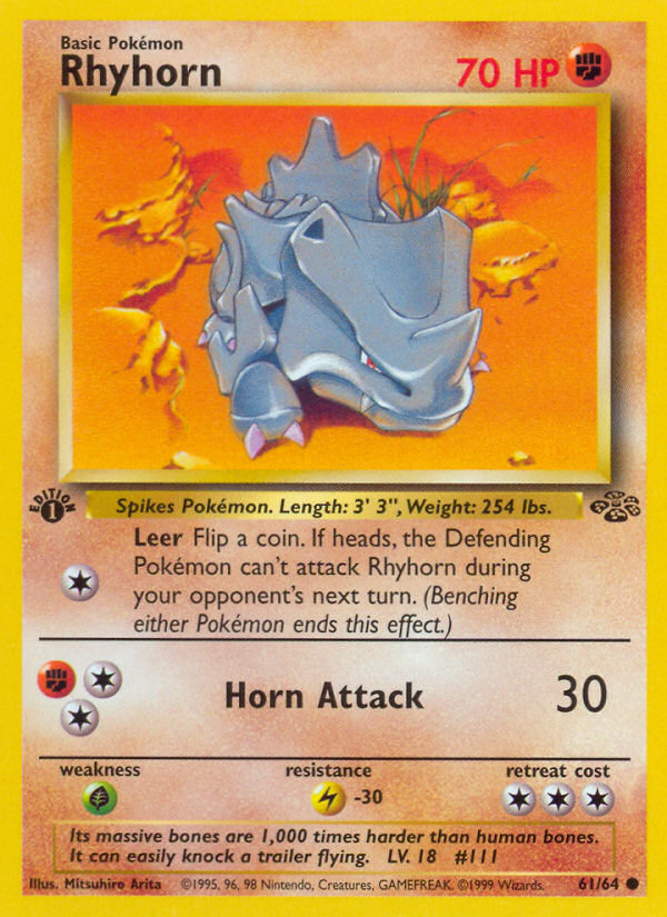Rhyhorn - 61/64 Jungle Common Unlimited Pokemon - NM