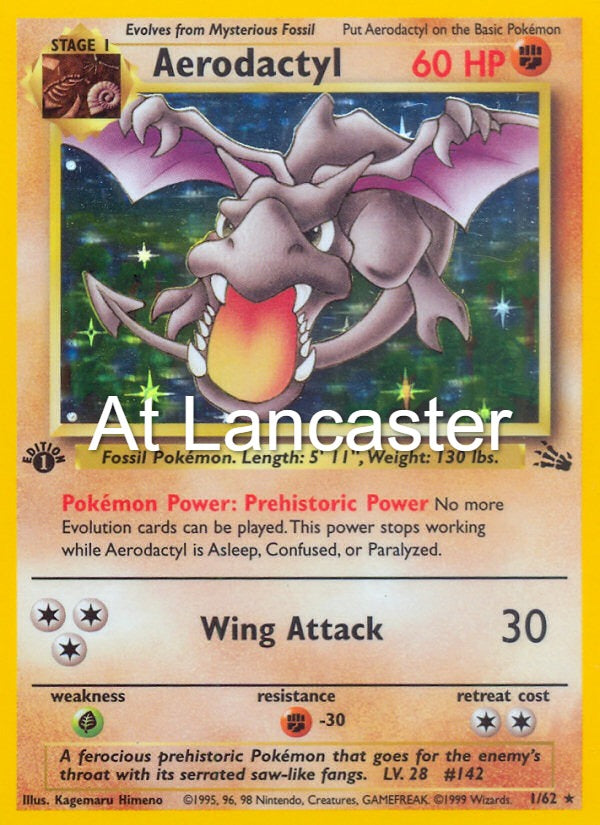 Aerodactyl - 1/62 Fossil Unlimited Holo Rare Pokemon - LP/MP (Lanc)
