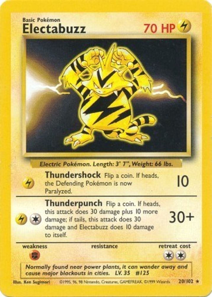 Electabuzz - 20/102 Base Set Unlimited Rare Pokemon - NM