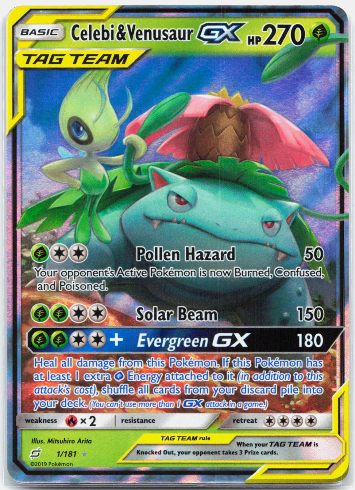 Celebi & Venusaur GX - 1/181 Team Up Ultra Rare Pokemon - LP/MP