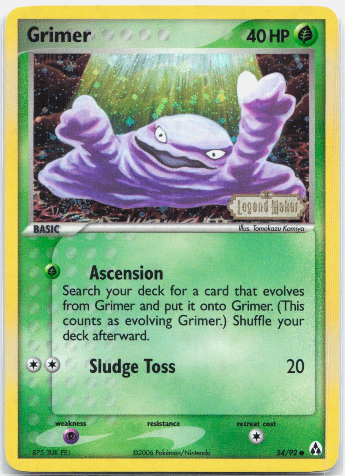Grimer - 54/92 Legend Maker Reverse Holo SWIRL Pokemon - LP/MP