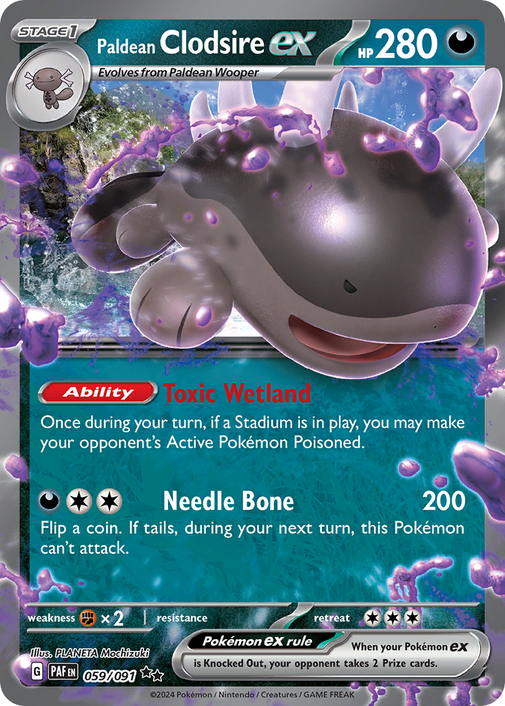 Paldean Clodsire ex - 059/091 Paldean Fates Double Rare Holo Pokemon - NM