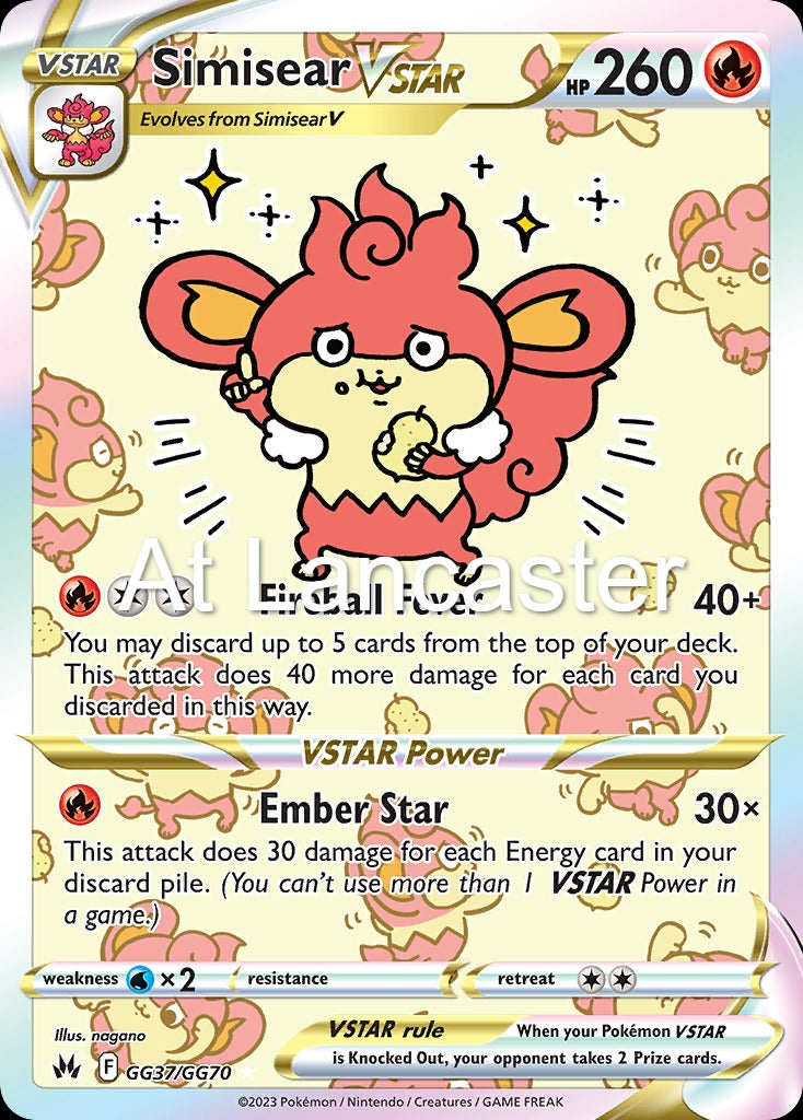 Simisear VSTAR - GG37/GG70 Crown Zenith Galarian Gallery Ultra Rare Pokemon - NM (Lanc)