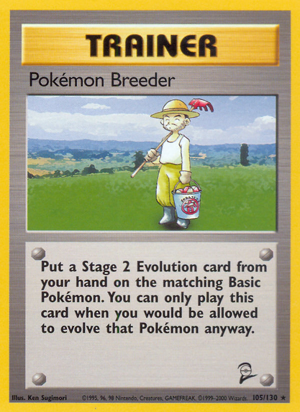 Pokemon Breeder - 105/130 Base Set 2 Rare Pokemon - NM