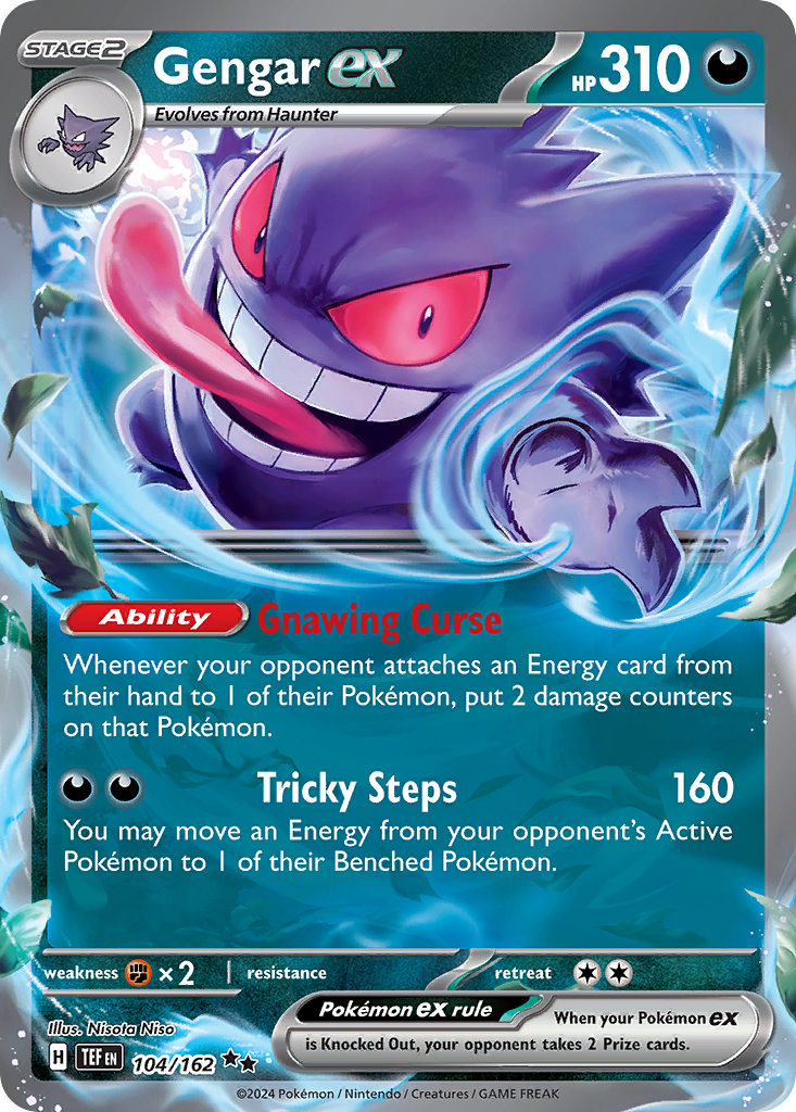 Gengar ex - 104/162 Temporal Forces Double Rare Holo Pokemon - NM