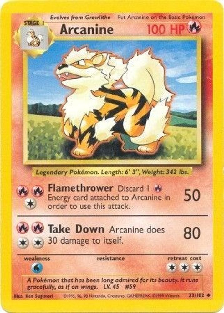 Arcanine - 23/102 Base Set Unlimited Uncommon Pokemon - NM