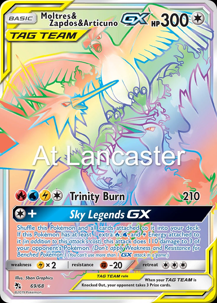 Moltres & Zapdos & Articuno GX - 69/68 Hidden Fates Rainbow Rare Pokemon - LP/MP (Lanc)
