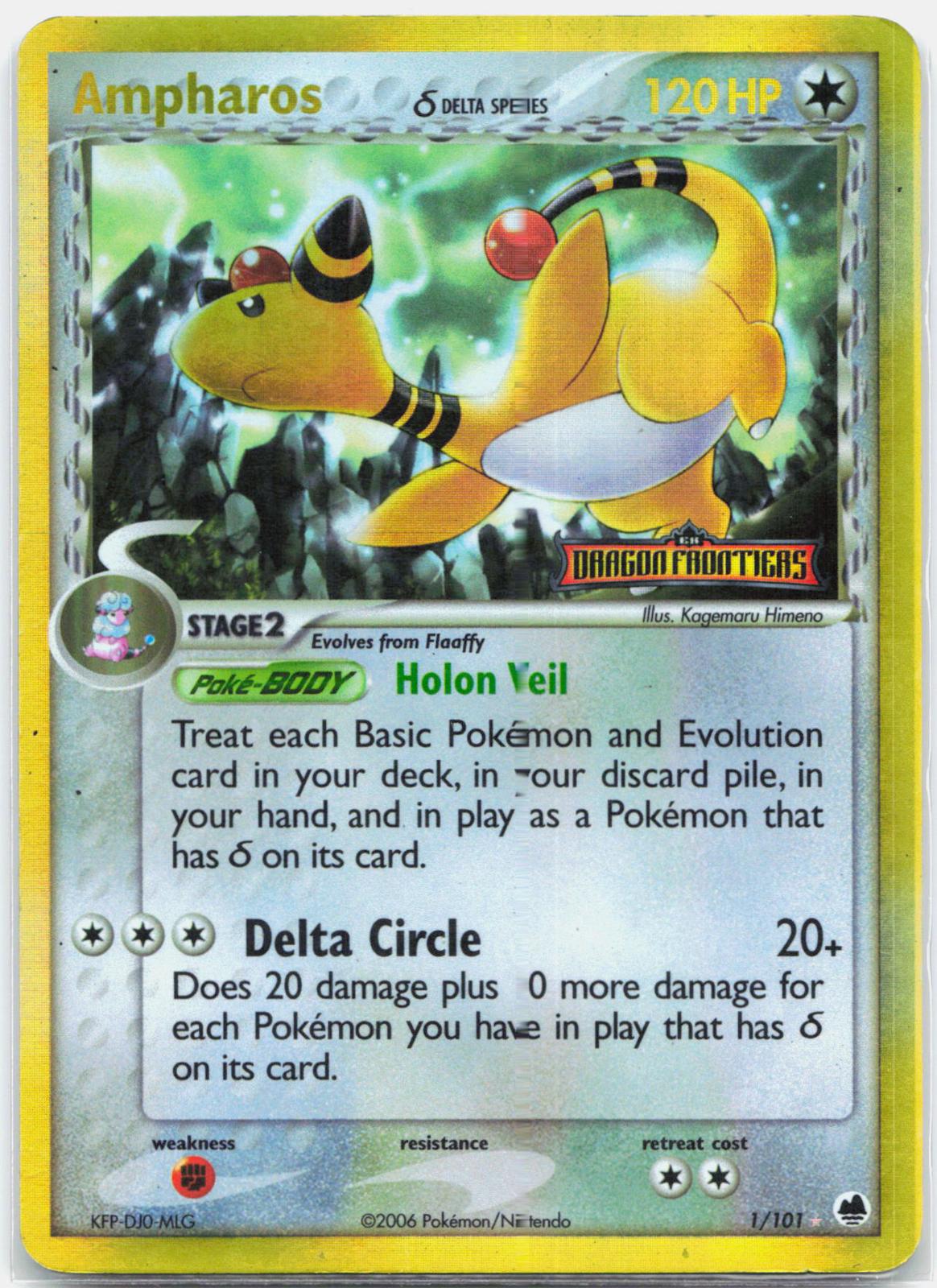 Ampharos - 1/101 Dragon Frontiers Reverse Holo Rare Pokemon - MP