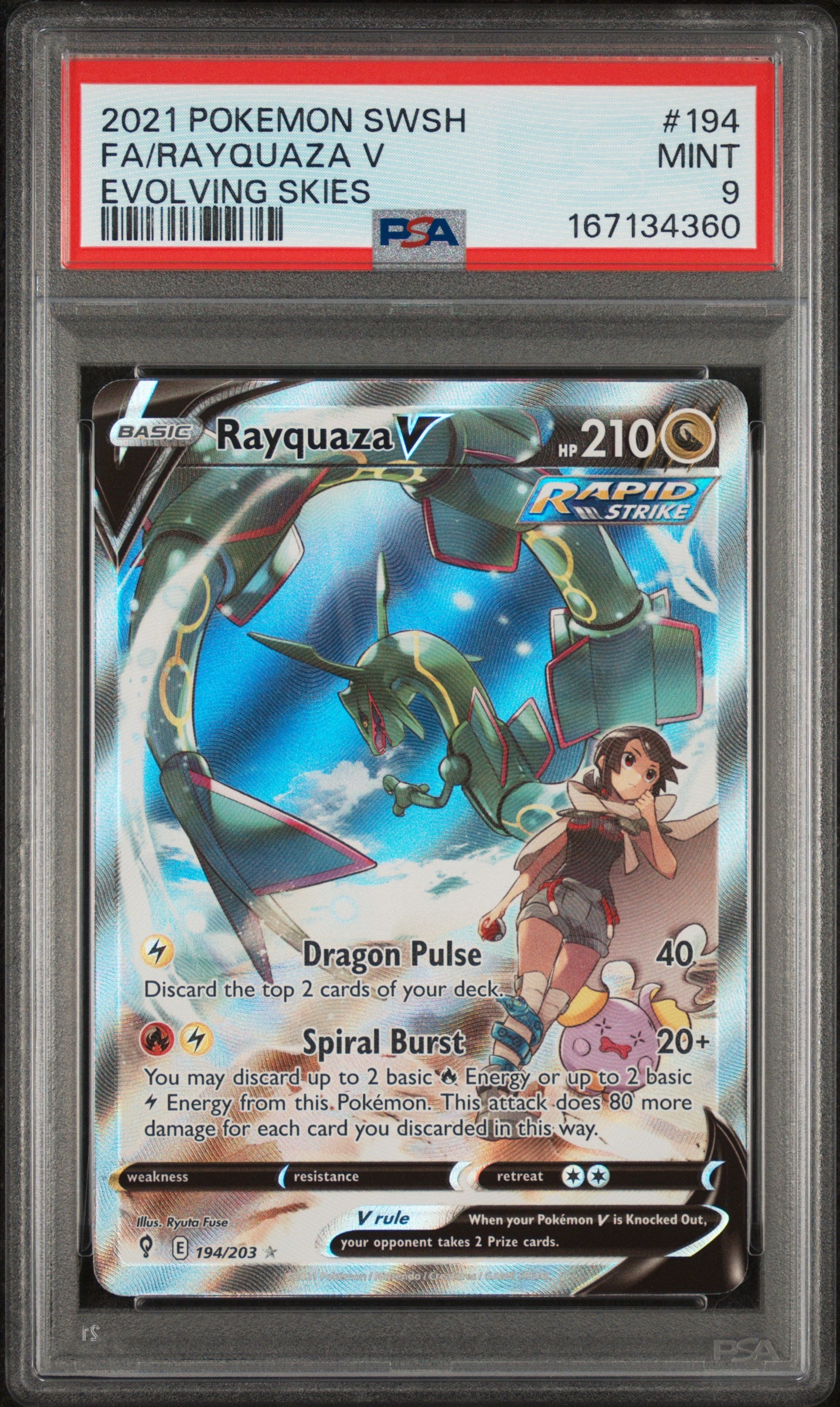 Rayquaza V - 194/203 PSA 9 Evolving Skies Alternate Art Pokemon - MINT