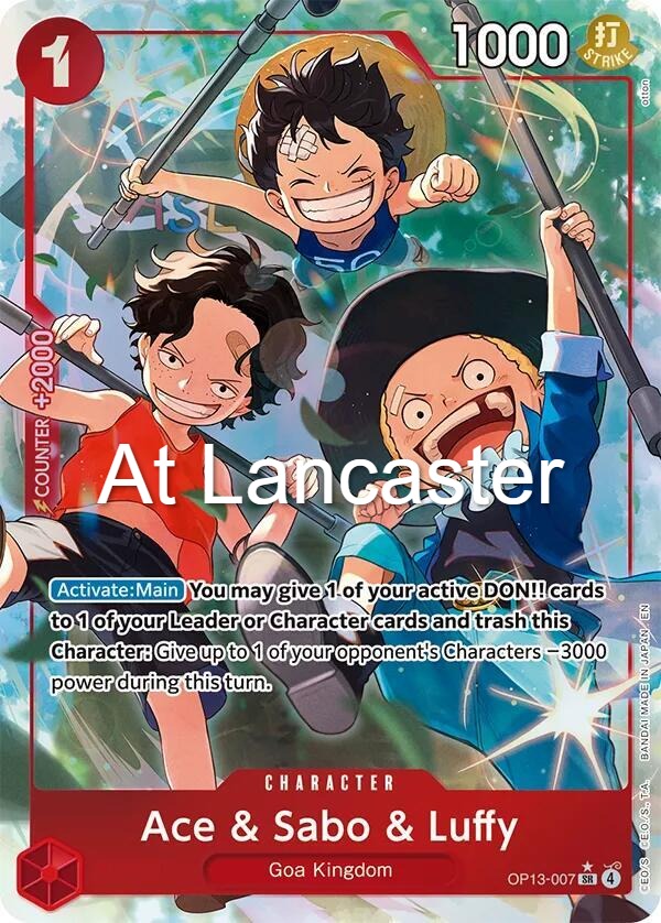 Ace & Sabo & Luffy (Alternate Art) - OP13-007 Carrying On His Will Super Rare One Piece - NM (Lanc)