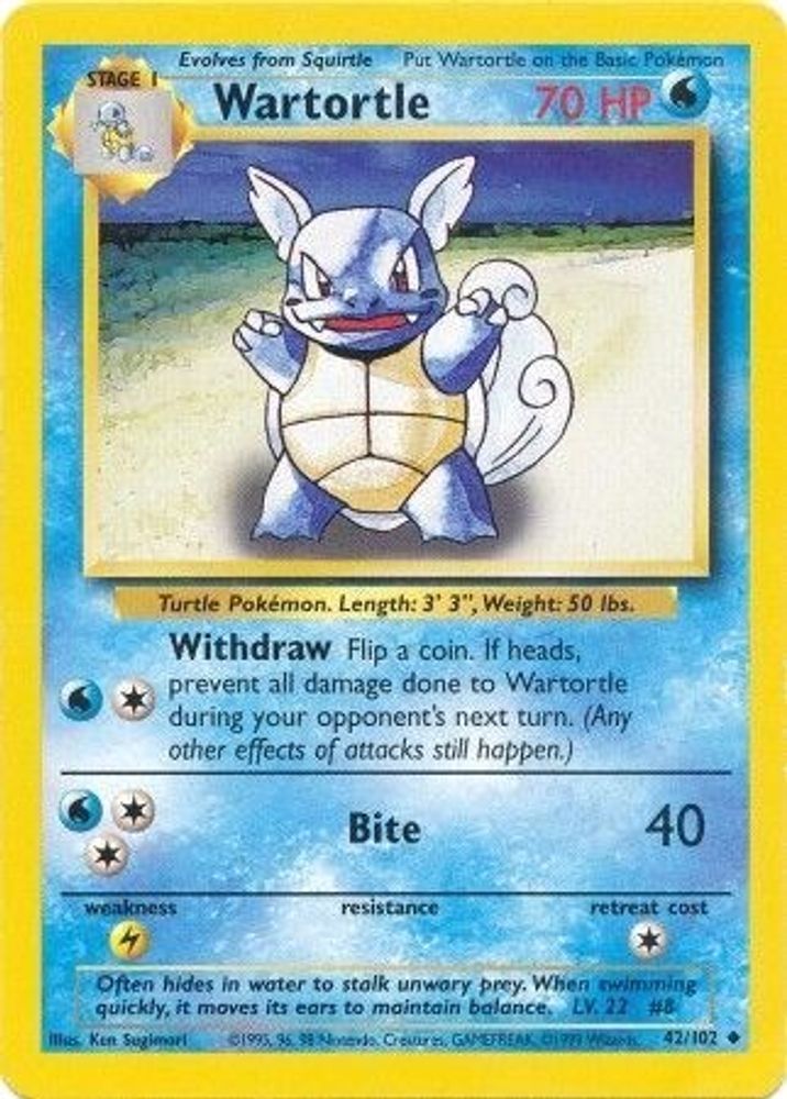 Wartortle - 42/102 Base Set Unlimited Uncommon Pokemon - NM