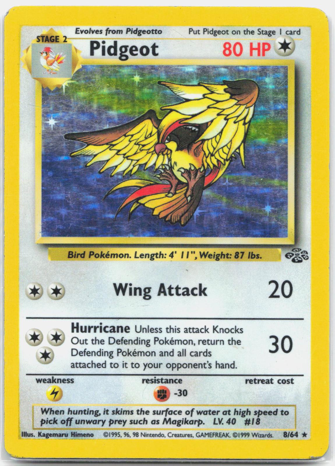 Pidgeot - 8/64 Jungle Unlimited Holo Rare Pokemon - MP/HP