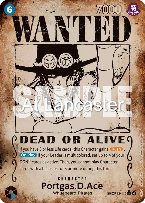 Portgas.D.Ace (119) (Wanted Poster) - OP13-119 Carrying On His Will Secret Rare One Piece - NM (Lanc)