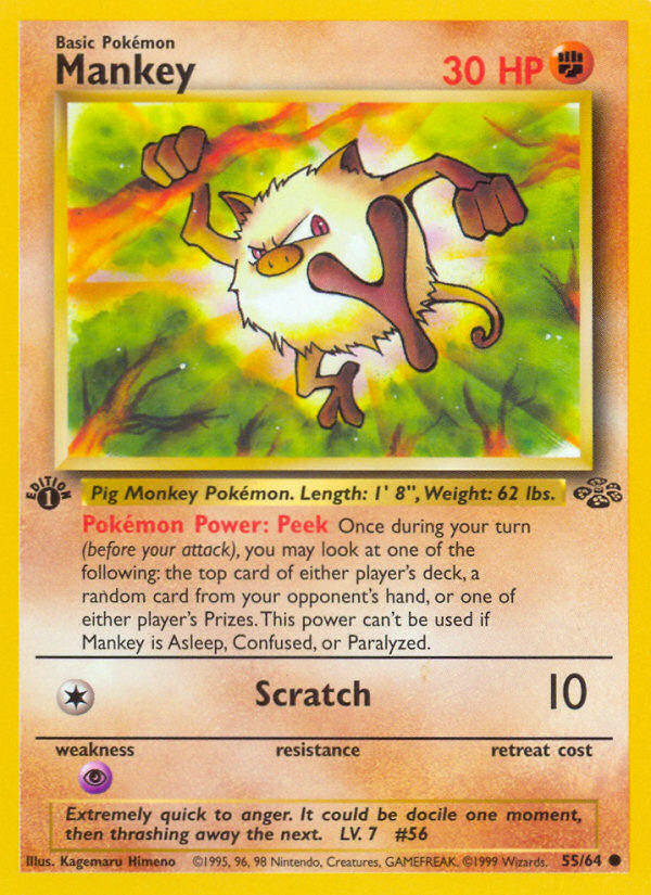 Mankey - 55/64 Jungle Common Unlimited Pokemon - NM