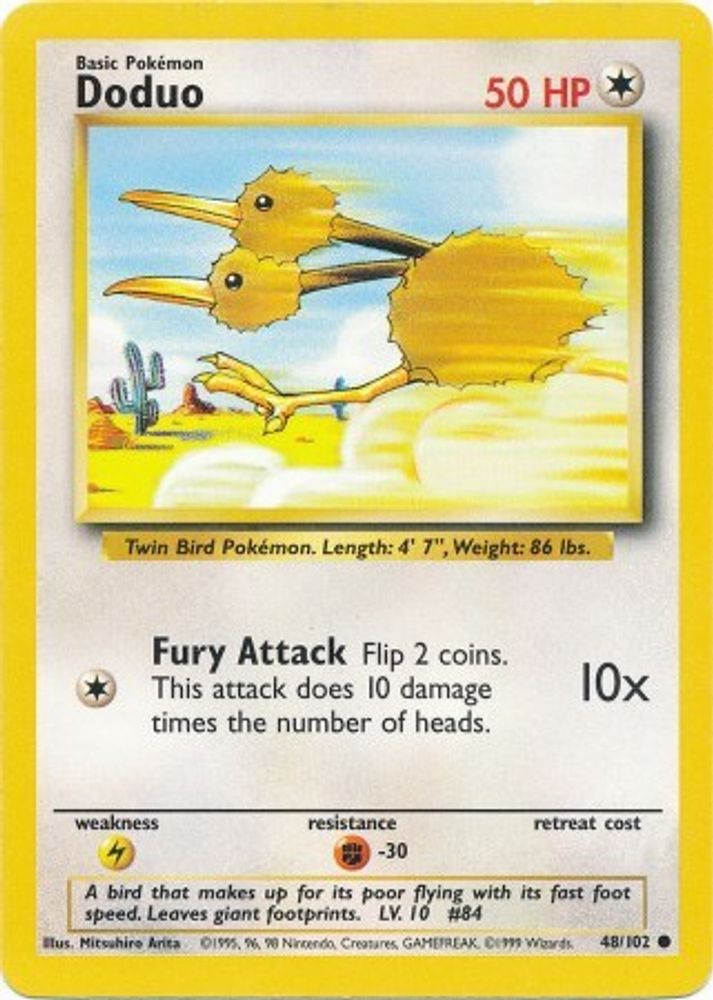 Doduo - 48/102 Base Set Unlimited Common Pokemon - NM
