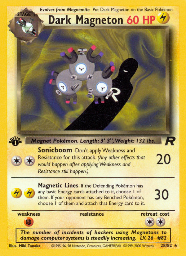 Dark Magneton - 28/82 Team Rocket Rare Unlimited Pokemon - NM