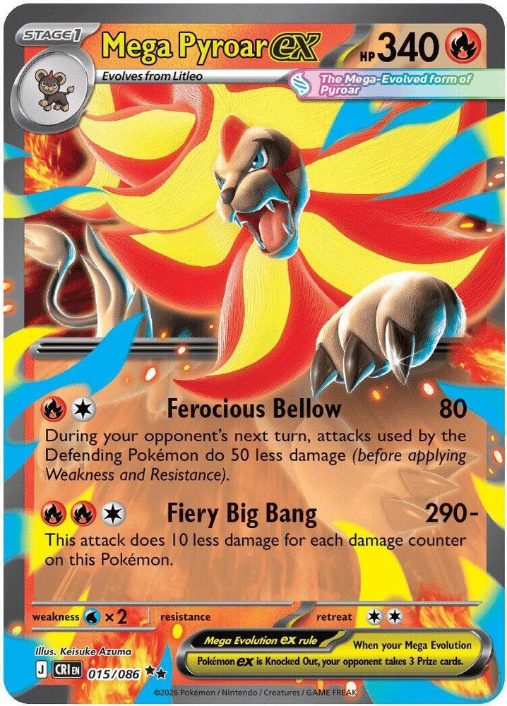 Mega Pyroar ex - 015/086 Chaos Rising Holo Double Rare Pokemon - NM
